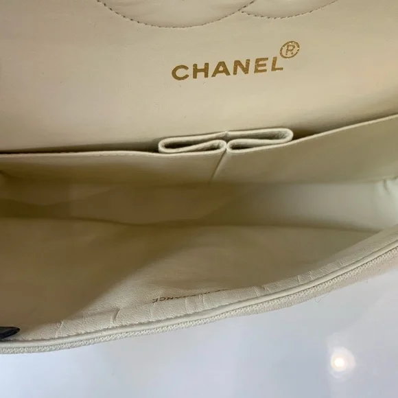 Chanel Beige Cotton Double Flap Quilted Handbag - Picture 9 of 10